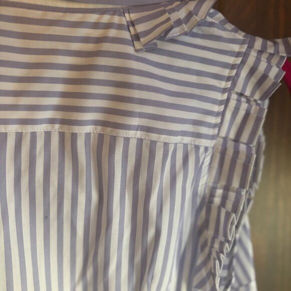 Banana Republic Periwinkle Stripe Ruffle Neck Poplin Sleeveless Blouse Size 4 - Picture 7 of 11